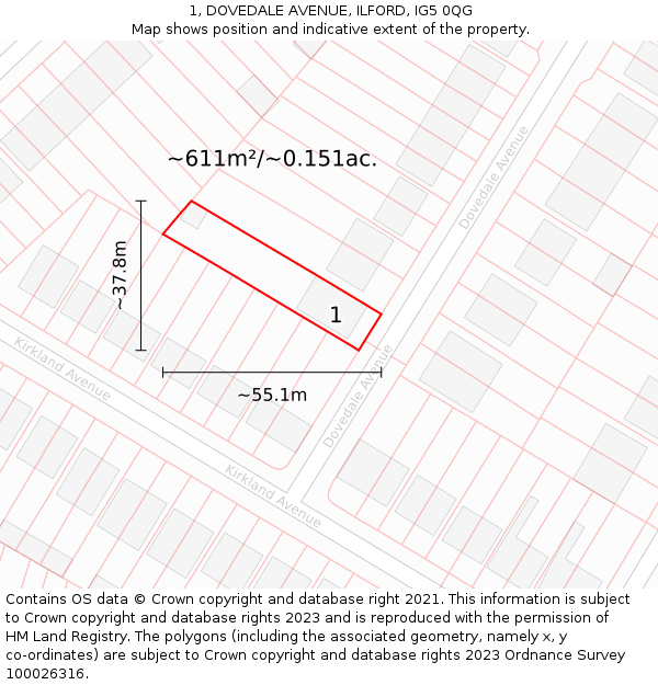 1, DOVEDALE AVENUE, ILFORD, IG5 0QG: Plot and title map