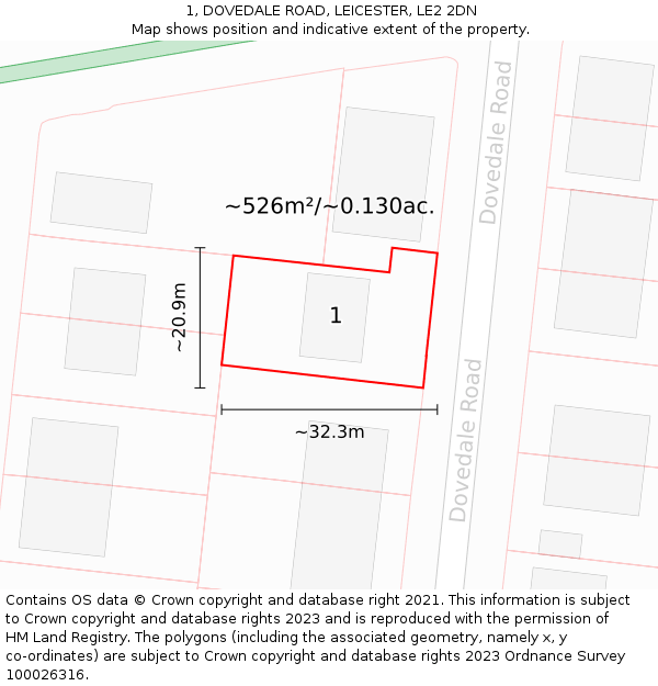 1, DOVEDALE ROAD, LEICESTER, LE2 2DN: Plot and title map