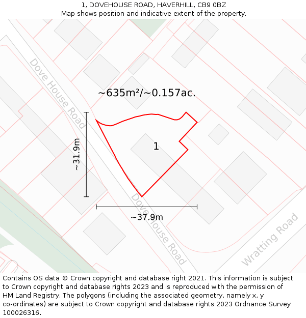 1, DOVEHOUSE ROAD, HAVERHILL, CB9 0BZ: Plot and title map