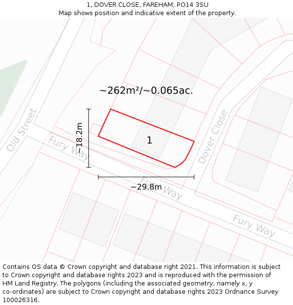 1, DOVER CLOSE, FAREHAM, PO14 3SU: Plot and title map