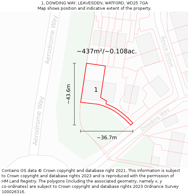 1, DOWDING WAY, LEAVESDEN, WATFORD, WD25 7GA: Plot and title map