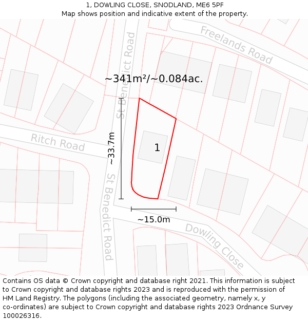 1, DOWLING CLOSE, SNODLAND, ME6 5PF: Plot and title map