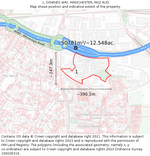 1, DOWNES WAY, MANCHESTER, M22 4UD: Plot and title map