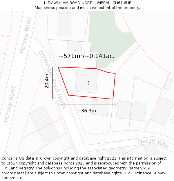 1, DOWNHAM ROAD NORTH, WIRRAL, CH61 6UR: Plot and title map