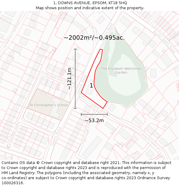 1, DOWNS AVENUE, EPSOM, KT18 5HQ: Plot and title map