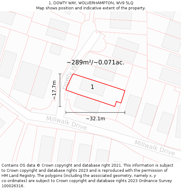 1, DOWTY WAY, WOLVERHAMPTON, WV9 5LQ: Plot and title map