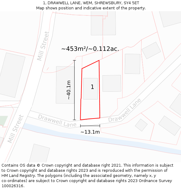 1, DRAWWELL LANE, WEM, SHREWSBURY, SY4 5ET: Plot and title map