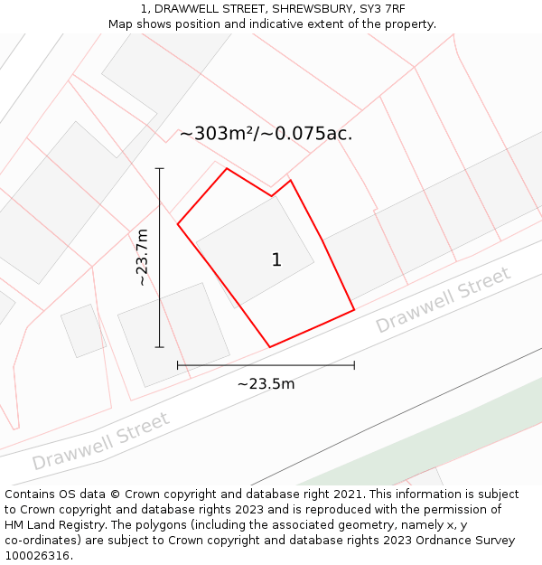 1, DRAWWELL STREET, SHREWSBURY, SY3 7RF: Plot and title map