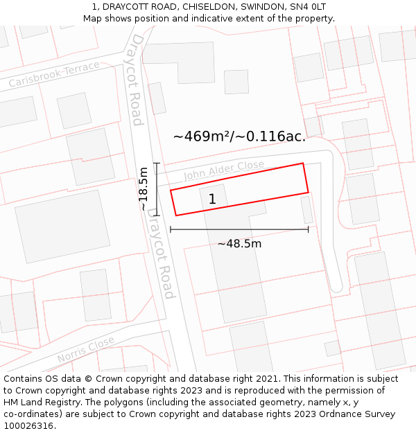 1, DRAYCOTT ROAD, CHISELDON, SWINDON, SN4 0LT: Plot and title map