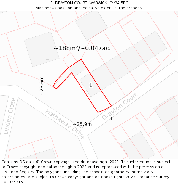 1, DRAYTON COURT, WARWICK, CV34 5RG: Plot and title map