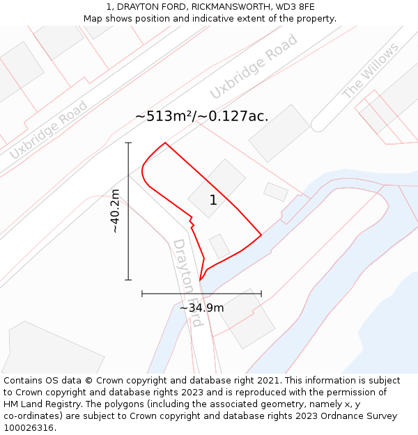 1, DRAYTON FORD, RICKMANSWORTH, WD3 8FE: Plot and title map