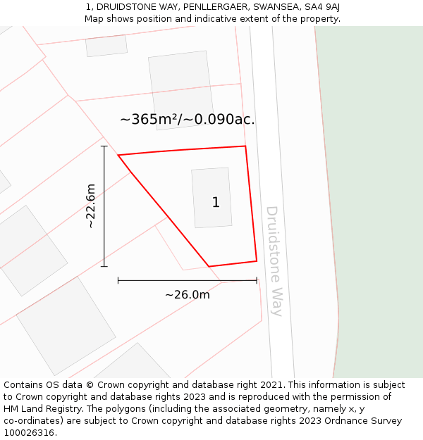 1, DRUIDSTONE WAY, PENLLERGAER, SWANSEA, SA4 9AJ: Plot and title map