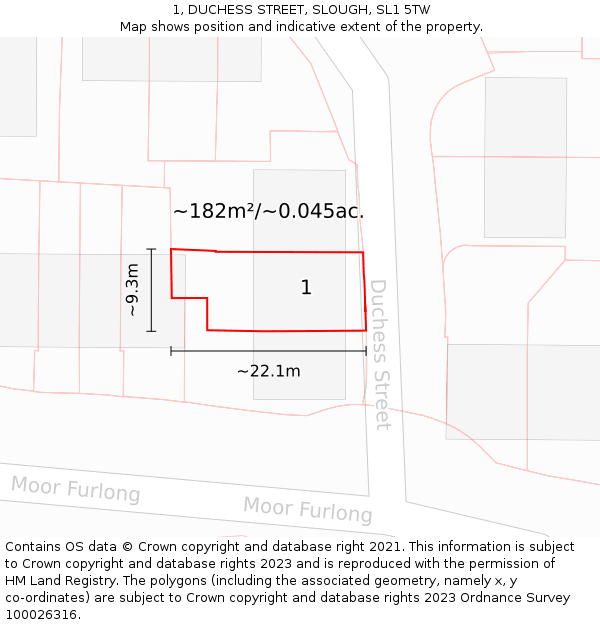 1, DUCHESS STREET, SLOUGH, SL1 5TW: Plot and title map