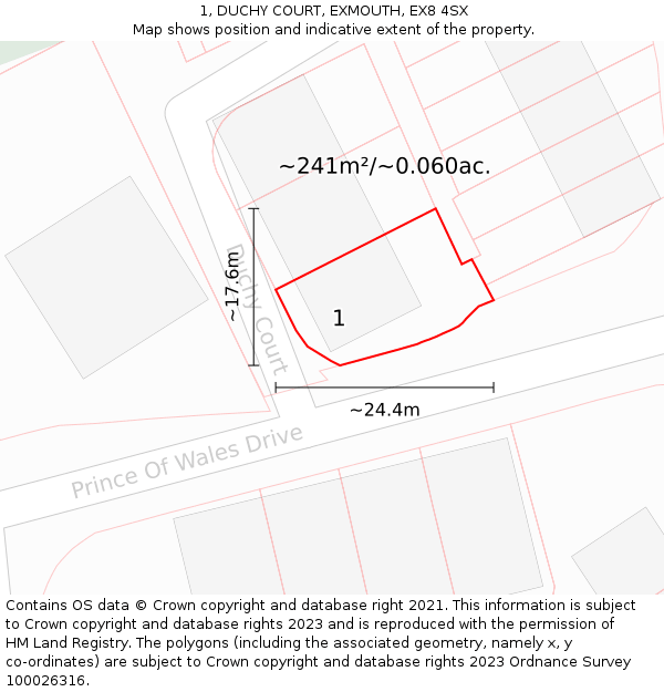 1, DUCHY COURT, EXMOUTH, EX8 4SX: Plot and title map