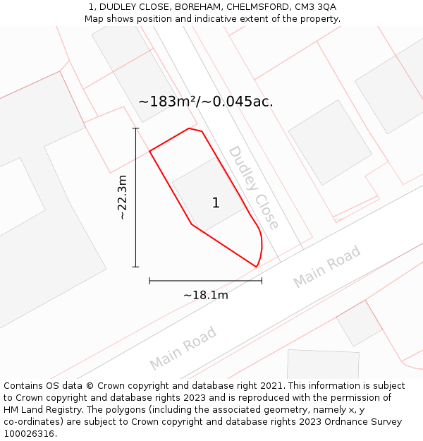 1, DUDLEY CLOSE, BOREHAM, CHELMSFORD, CM3 3QA: Plot and title map