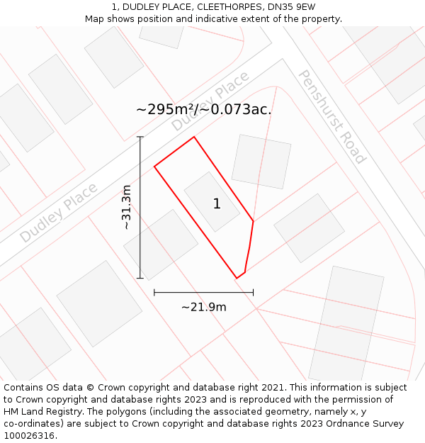 1, DUDLEY PLACE, CLEETHORPES, DN35 9EW: Plot and title map