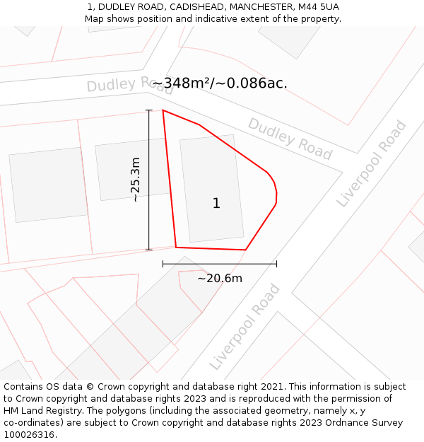 1, DUDLEY ROAD, CADISHEAD, MANCHESTER, M44 5UA: Plot and title map