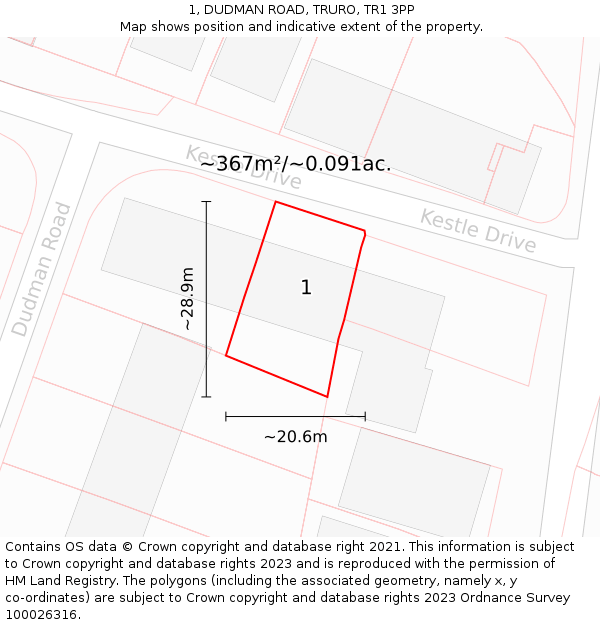 1, DUDMAN ROAD, TRURO, TR1 3PP: Plot and title map