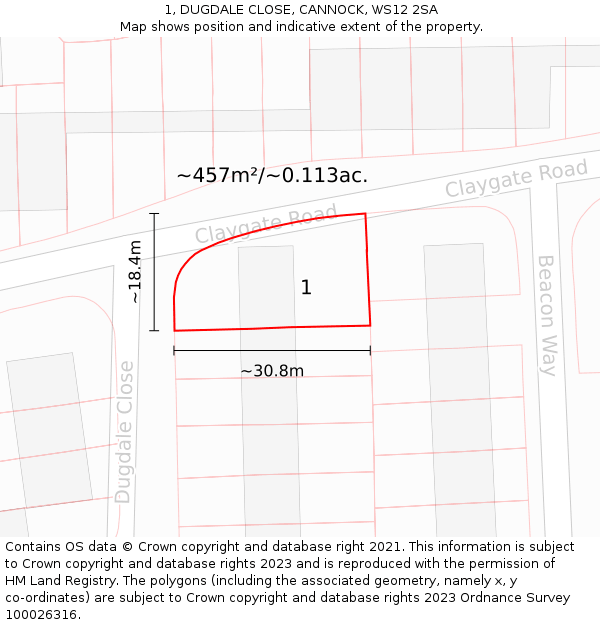 1, DUGDALE CLOSE, CANNOCK, WS12 2SA: Plot and title map