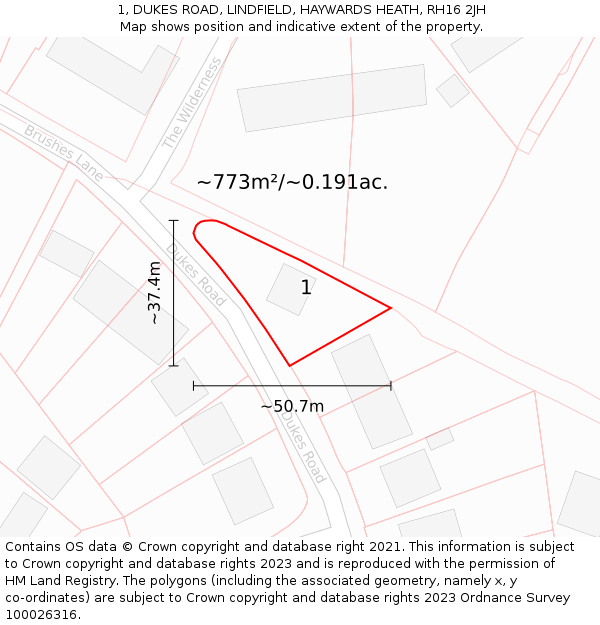 1, DUKES ROAD, LINDFIELD, HAYWARDS HEATH, RH16 2JH: Plot and title map