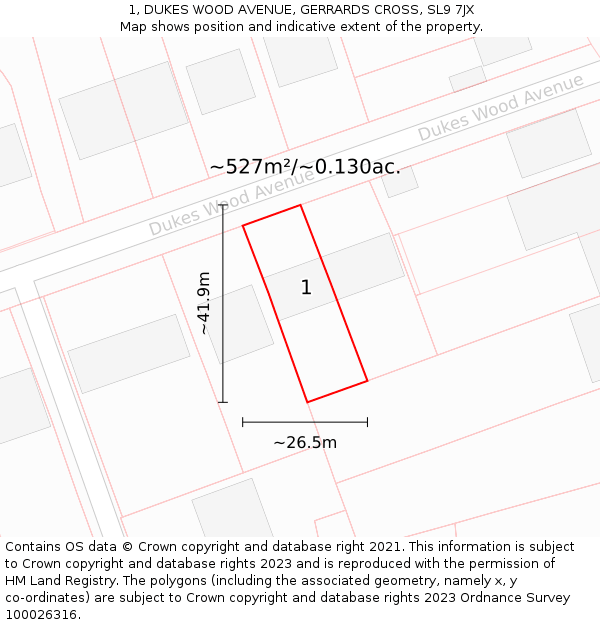 1, DUKES WOOD AVENUE, GERRARDS CROSS, SL9 7JX: Plot and title map