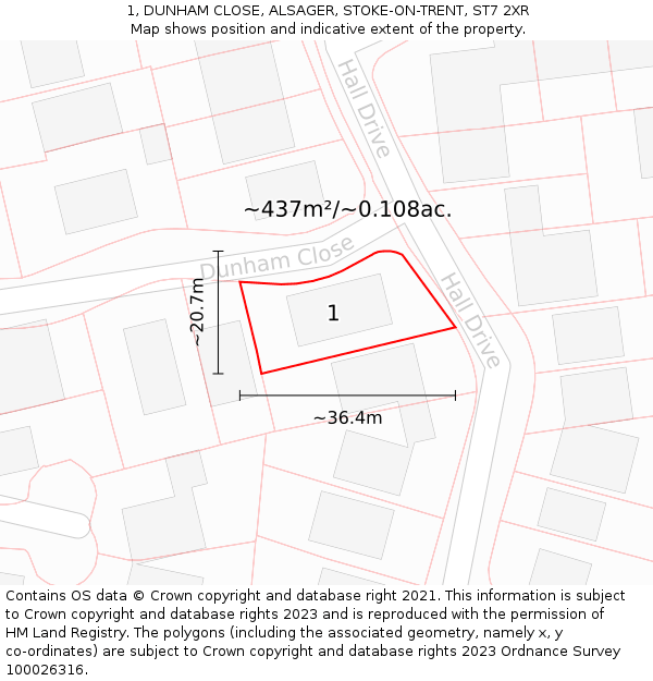 1, DUNHAM CLOSE, ALSAGER, STOKE-ON-TRENT, ST7 2XR: Plot and title map