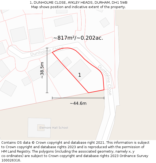 1, DUNHOLME CLOSE, AYKLEY HEADS, DURHAM, DH1 5WB: Plot and title map