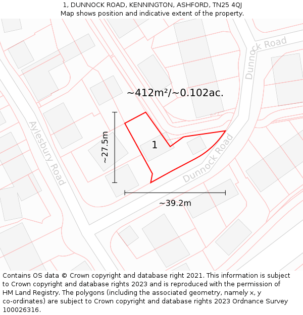 1, DUNNOCK ROAD, KENNINGTON, ASHFORD, TN25 4QJ: Plot and title map