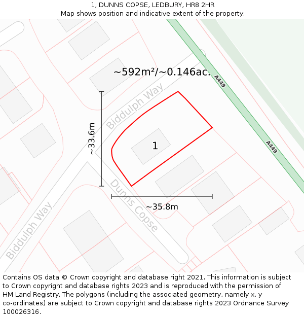 1, DUNNS COPSE, LEDBURY, HR8 2HR: Plot and title map