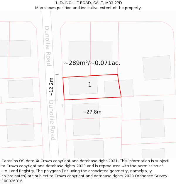 1, DUNOLLIE ROAD, SALE, M33 2PD: Plot and title map