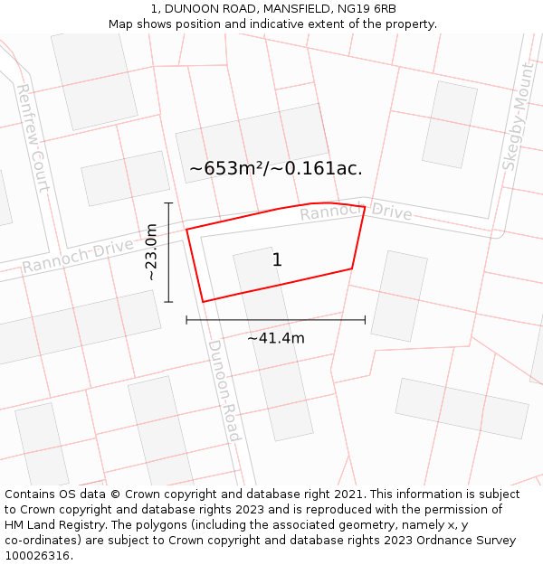 1, DUNOON ROAD, MANSFIELD, NG19 6RB: Plot and title map