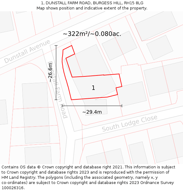 1, DUNSTALL FARM ROAD, BURGESS HILL, RH15 8LG: Plot and title map