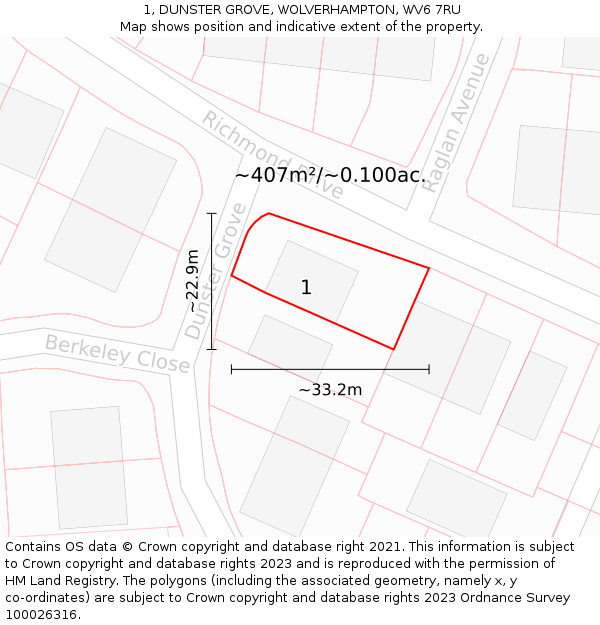 1, DUNSTER GROVE, WOLVERHAMPTON, WV6 7RU: Plot and title map