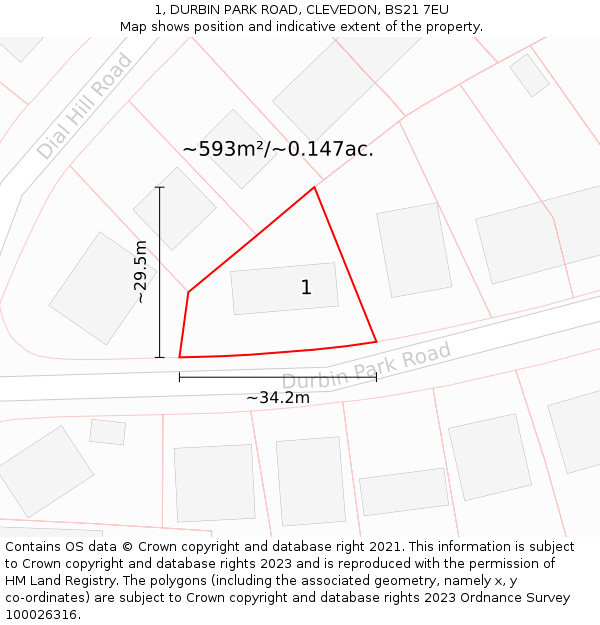 1, DURBIN PARK ROAD, CLEVEDON, BS21 7EU: Plot and title map