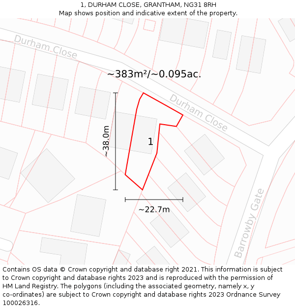1, DURHAM CLOSE, GRANTHAM, NG31 8RH: Plot and title map