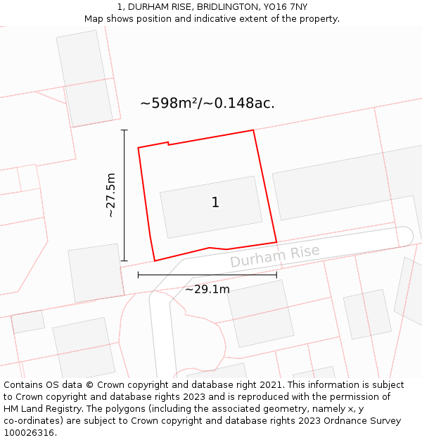 1, DURHAM RISE, BRIDLINGTON, YO16 7NY: Plot and title map