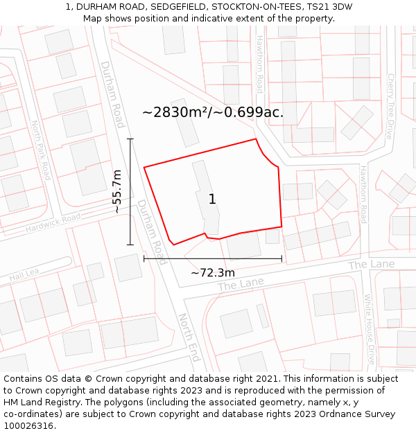 1, DURHAM ROAD, SEDGEFIELD, STOCKTON-ON-TEES, TS21 3DW: Plot and title map