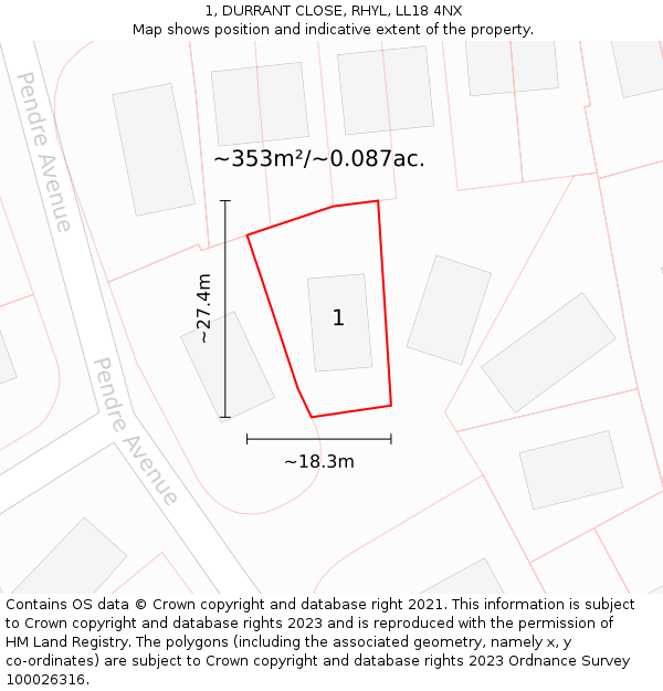 1, DURRANT CLOSE, RHYL, LL18 4NX: Plot and title map