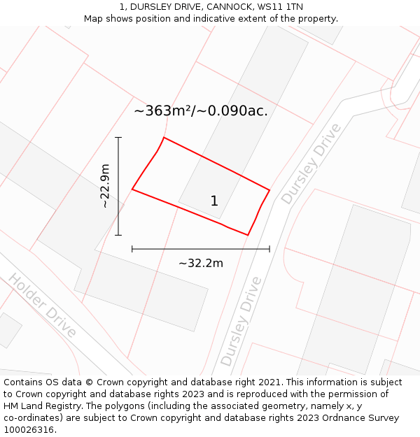 1, DURSLEY DRIVE, CANNOCK, WS11 1TN: Plot and title map