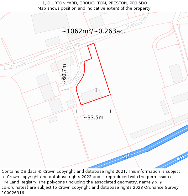 1, D'URTON YARD, BROUGHTON, PRESTON, PR3 5BQ: Plot and title map