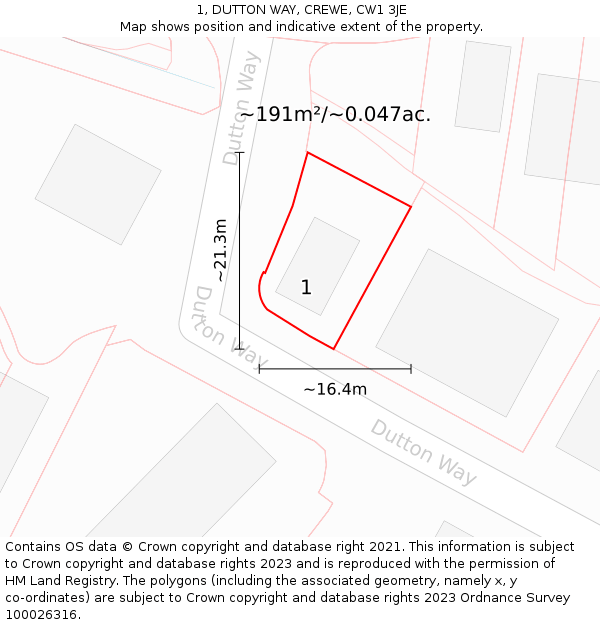 1, DUTTON WAY, CREWE, CW1 3JE: Plot and title map