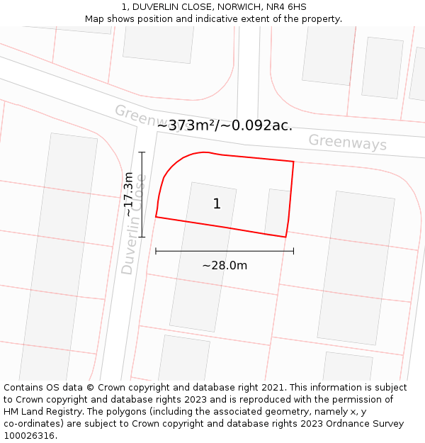 1, DUVERLIN CLOSE, NORWICH, NR4 6HS: Plot and title map