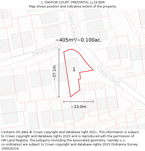1, DWYFOR COURT, PRESTATYN, LL19 8DR: Plot and title map