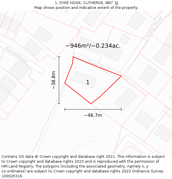 1, DYKE NOOK, CLITHEROE, BB7 1JJ: Plot and title map