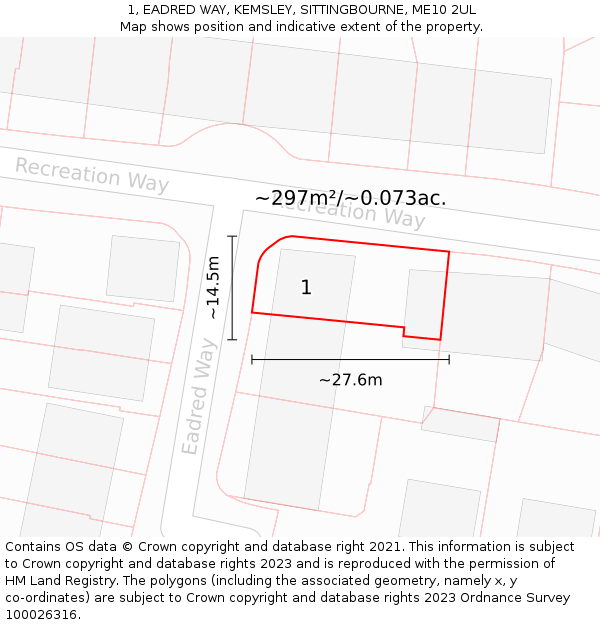 1, EADRED WAY, KEMSLEY, SITTINGBOURNE, ME10 2UL: Plot and title map