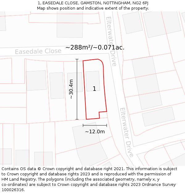 1, EASEDALE CLOSE, GAMSTON, NOTTINGHAM, NG2 6PJ: Plot and title map