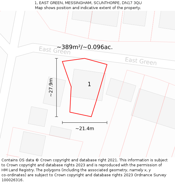 1, EAST GREEN, MESSINGHAM, SCUNTHORPE, DN17 3QU: Plot and title map