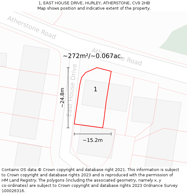 1, EAST HOUSE DRIVE, HURLEY, ATHERSTONE, CV9 2HB: Plot and title map