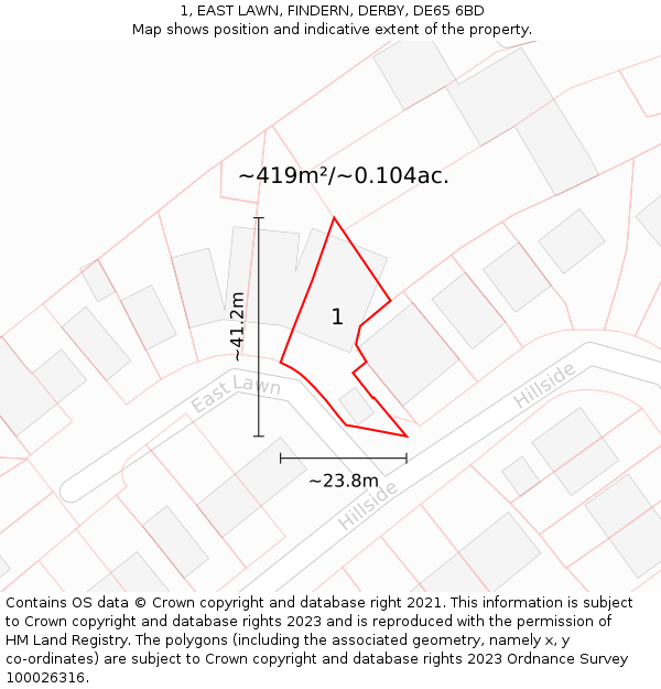 1, EAST LAWN, FINDERN, DERBY, DE65 6BD: Plot and title map