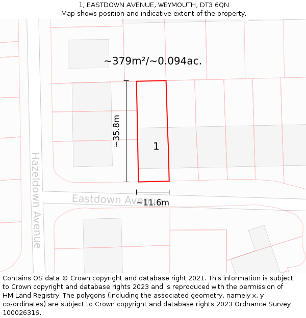 1, EASTDOWN AVENUE, WEYMOUTH, DT3 6QN: Plot and title map